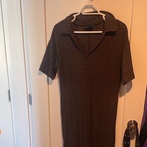 Brown Ribbed Knit Dress